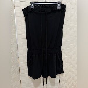 Express Black Ruffled Neckline Strapless Romper